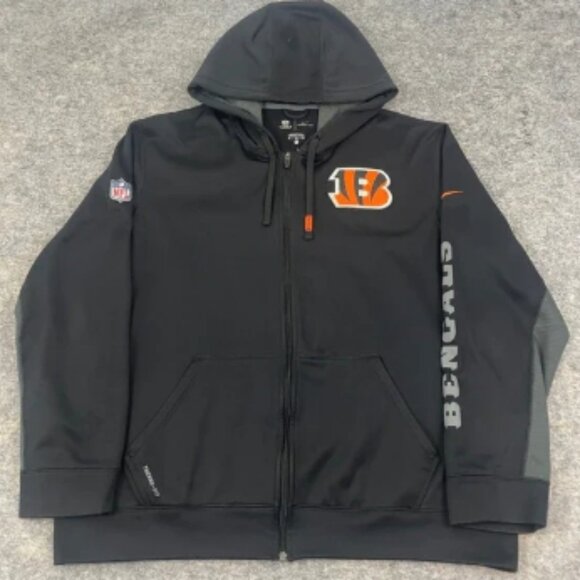 Nike NFL On Field Cincinnati Bengals Therma-Fit Full Zip Hoodie Jacket Black XL - Picture 1 of 8